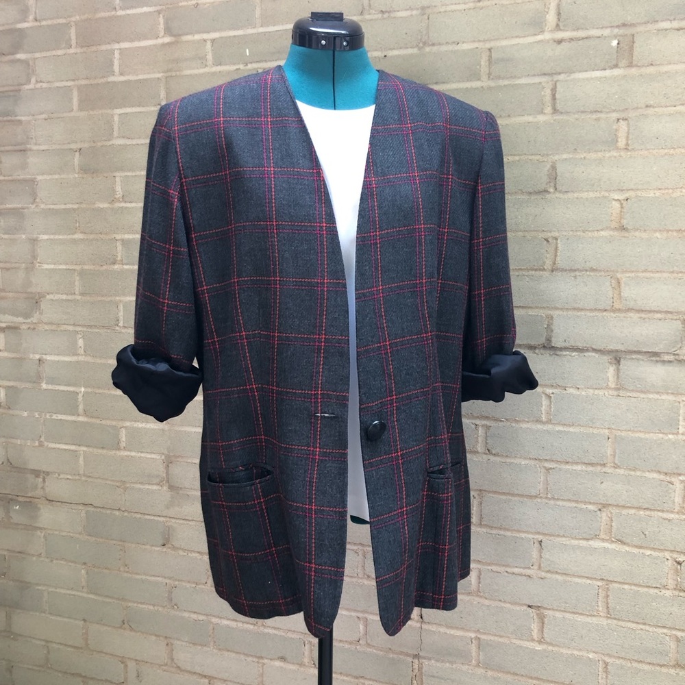 Vintage Size 14 Oversized Plaid Blazer